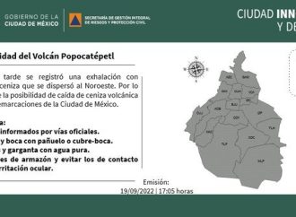 Por actividad del  Popocatépetl, pronostican caída de ceniza en Alcaldías