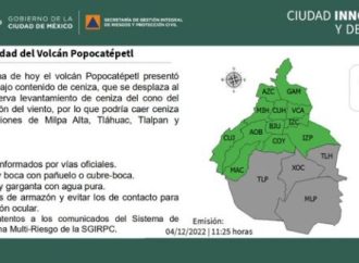 Emiten alerta en 4 Alcaldías por caída de ceniza del volcán Popocatépetl