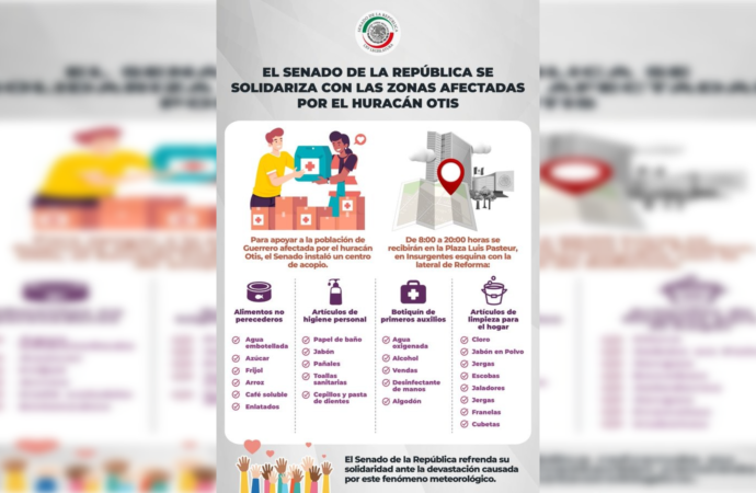 Instala Senado de la República centro de acopio para afectados por Huracán Otis, en Guerrero